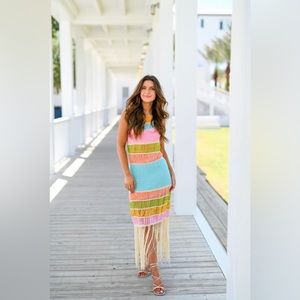 multi colored crochet knit midi dress!!